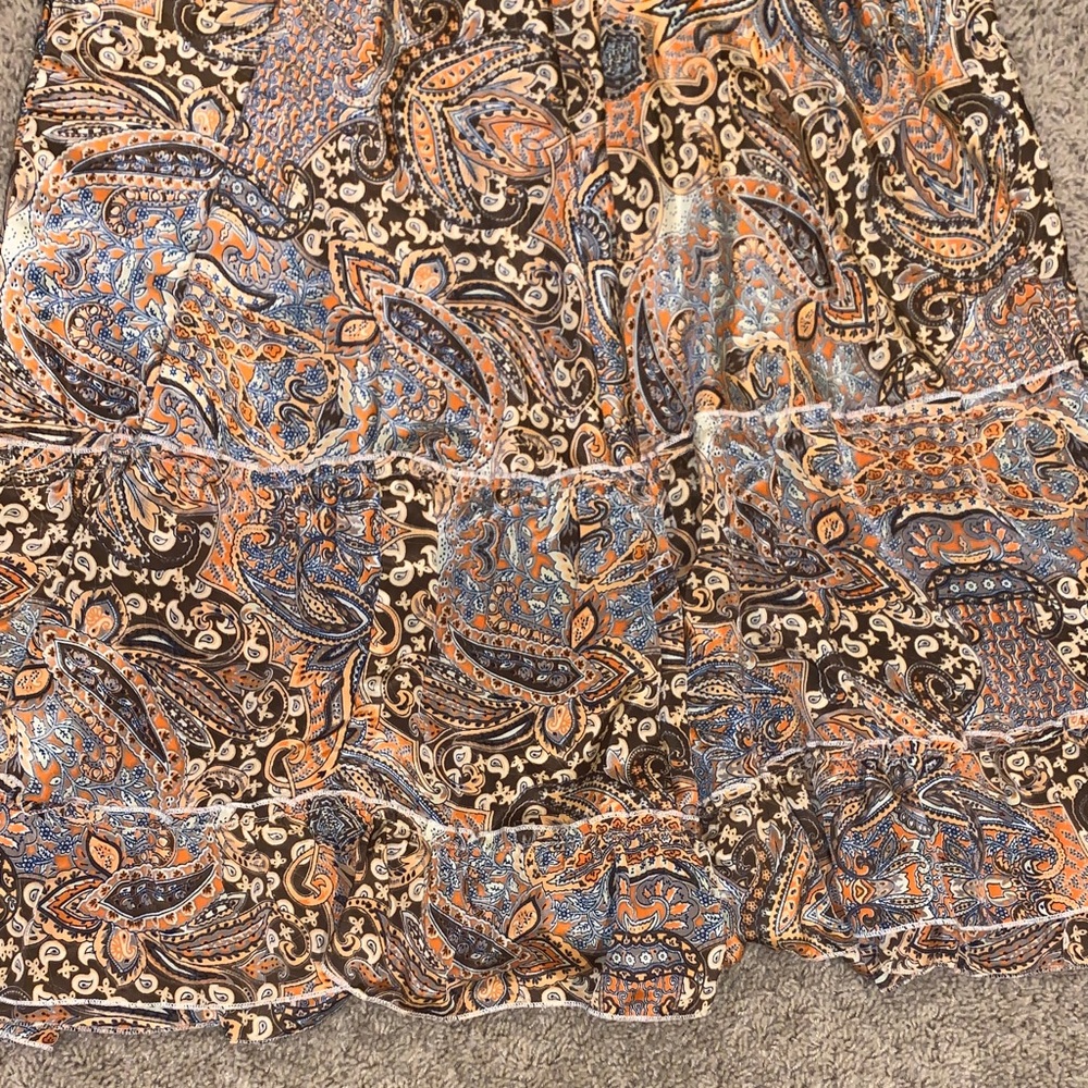 Philosophy Women’s Boho Midi Length Paisley Pattern Orange Brown Skirt Small - Picture 4 of 7